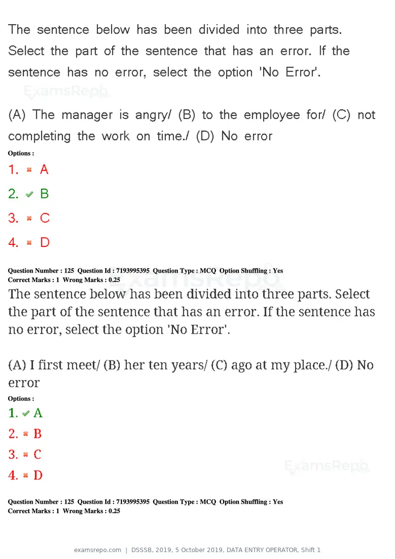 DSSSB 2019 question paper, 5 October 2019, DATA ENTRY OPERATOR, Shift 1, page 110 of 178