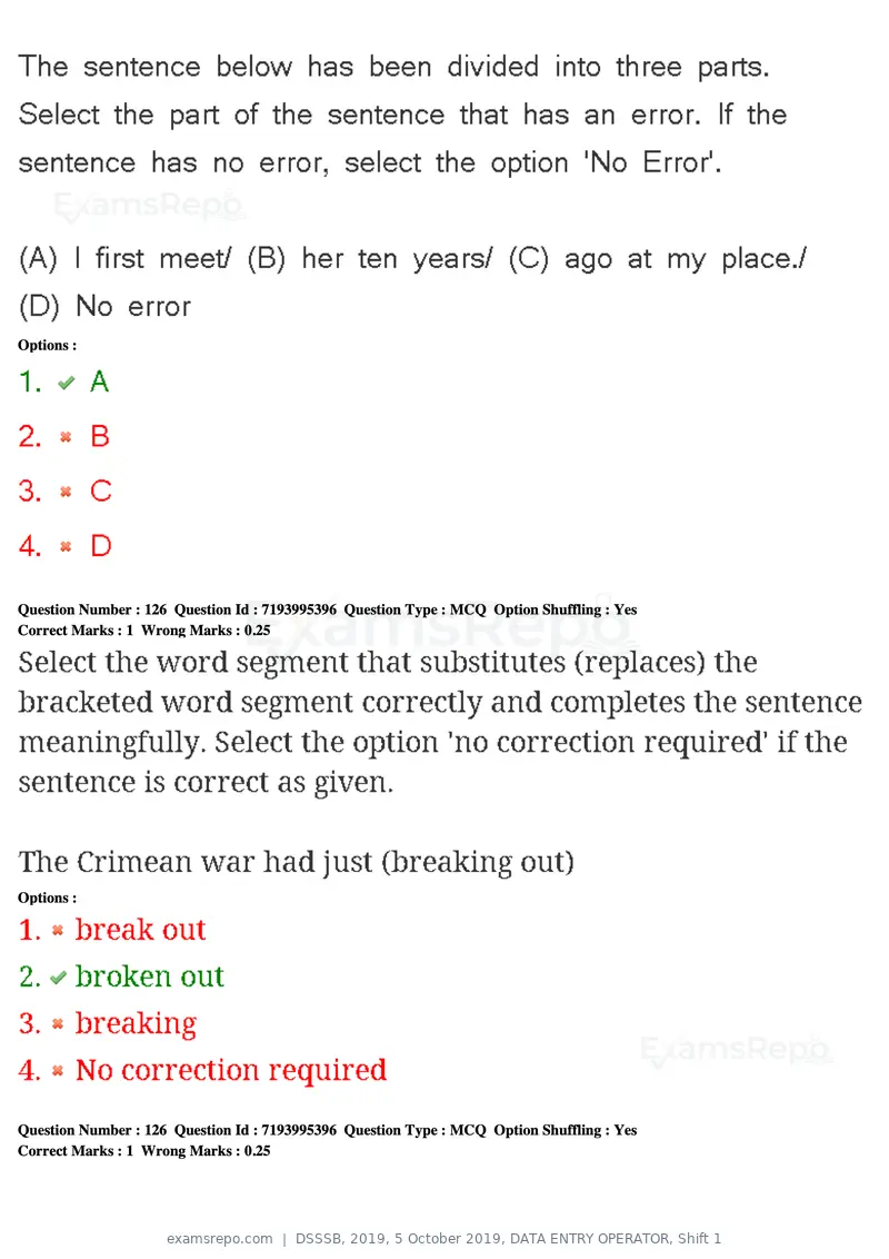DSSSB 2019 question paper, 5 October 2019, DATA ENTRY OPERATOR, Shift 1, page 111 of 178