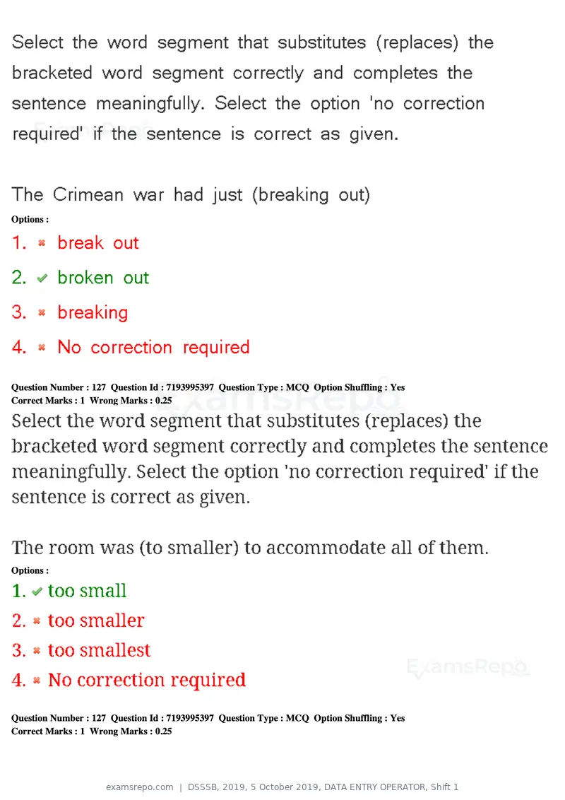 DSSSB 2019 question paper, 5 October 2019, DATA ENTRY OPERATOR, Shift 1, page 112 of 178