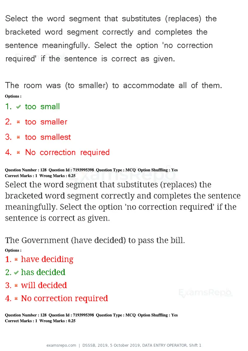 DSSSB 2019 question paper, 5 October 2019, DATA ENTRY OPERATOR, Shift 1, page 113 of 178