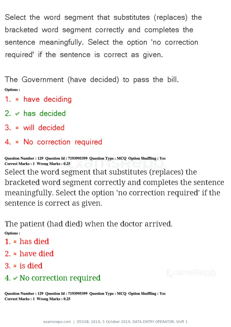 DSSSB 2019 question paper, 5 October 2019, DATA ENTRY OPERATOR, Shift 1, page 114 of 178