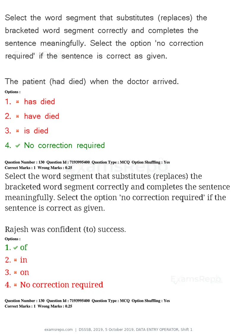 DSSSB 2019 question paper, 5 October 2019, DATA ENTRY OPERATOR, Shift 1, page 115 of 178