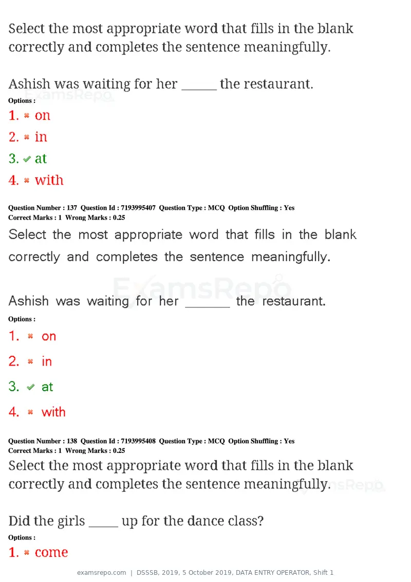 DSSSB 2019 question paper, 5 October 2019, DATA ENTRY OPERATOR, Shift 1, page 122 of 178