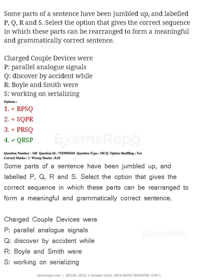 DSSSB 2019 question paper, 5 October 2019, DATA ENTRY OPERATOR, Shift 1, page 125 of 178