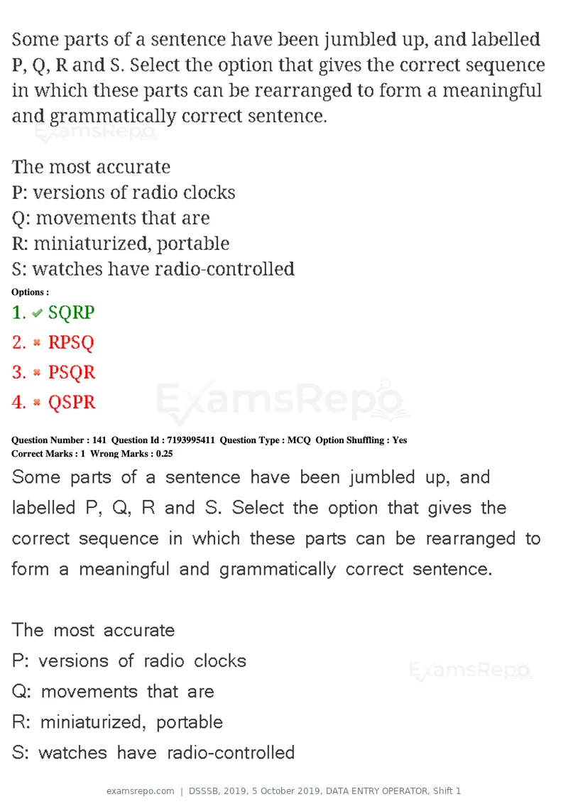 DSSSB 2019 question paper, 5 October 2019, DATA ENTRY OPERATOR, Shift 1, page 127 of 178