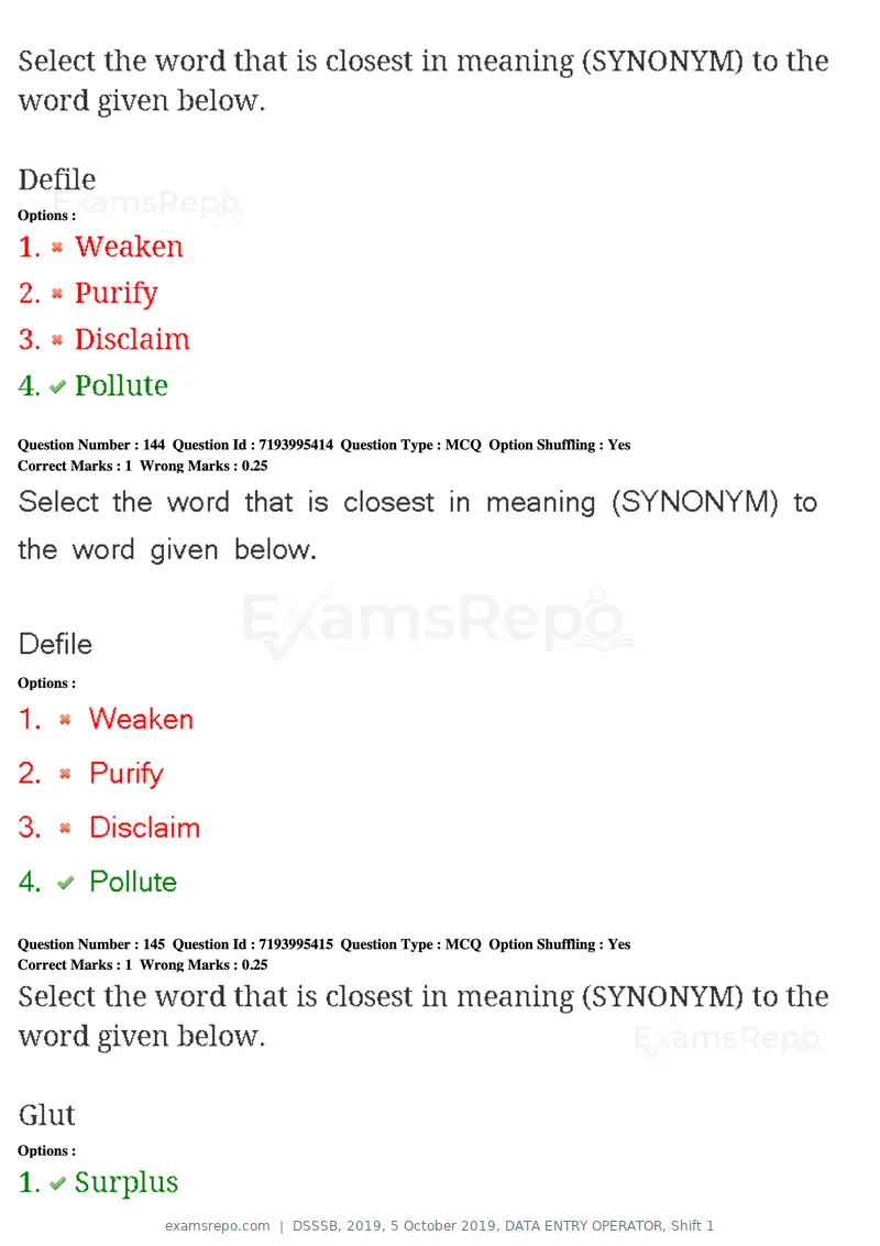 DSSSB 2019 question paper, 5 October 2019, DATA ENTRY OPERATOR, Shift 1, page 130 of 178