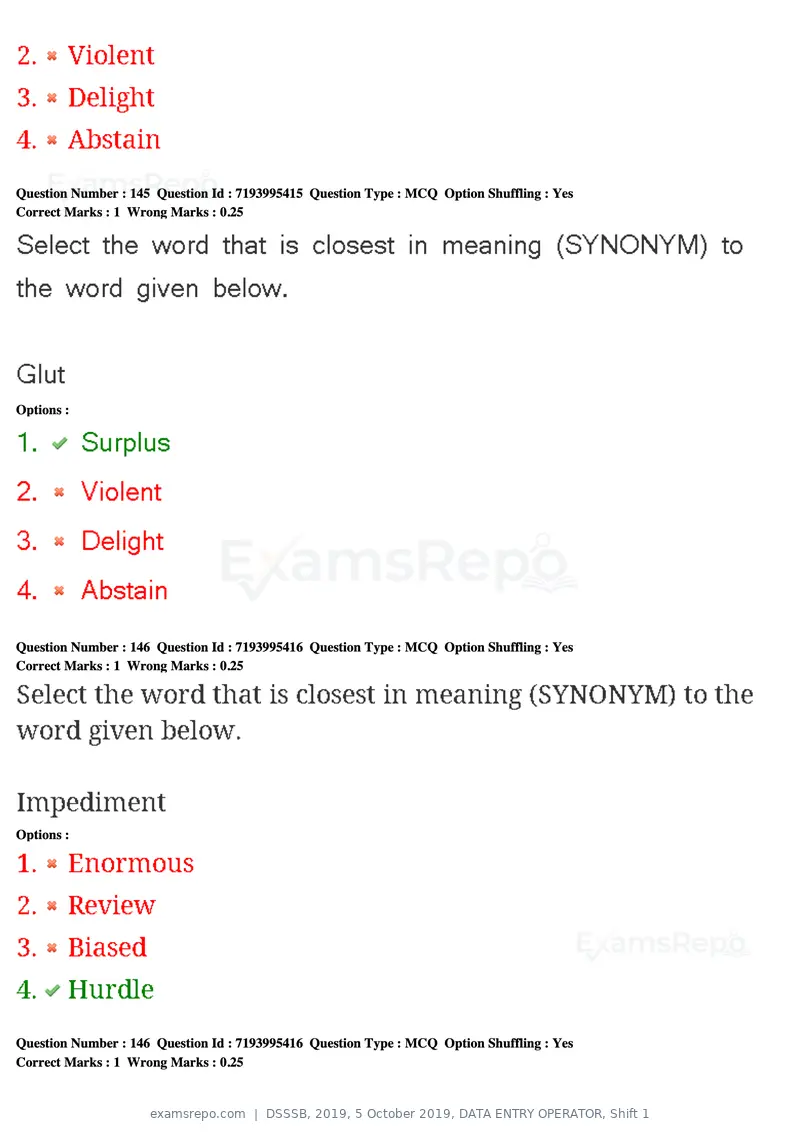 DSSSB 2019 question paper, 5 October 2019, DATA ENTRY OPERATOR, Shift 1, page 131 of 178