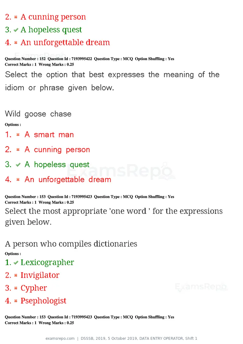 DSSSB 2019 question paper, 5 October 2019, DATA ENTRY OPERATOR, Shift 1, page 136 of 178