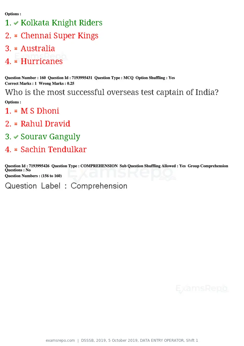 DSSSB 2019 question paper, 5 October 2019, DATA ENTRY OPERATOR, Shift 1, page 142 of 178