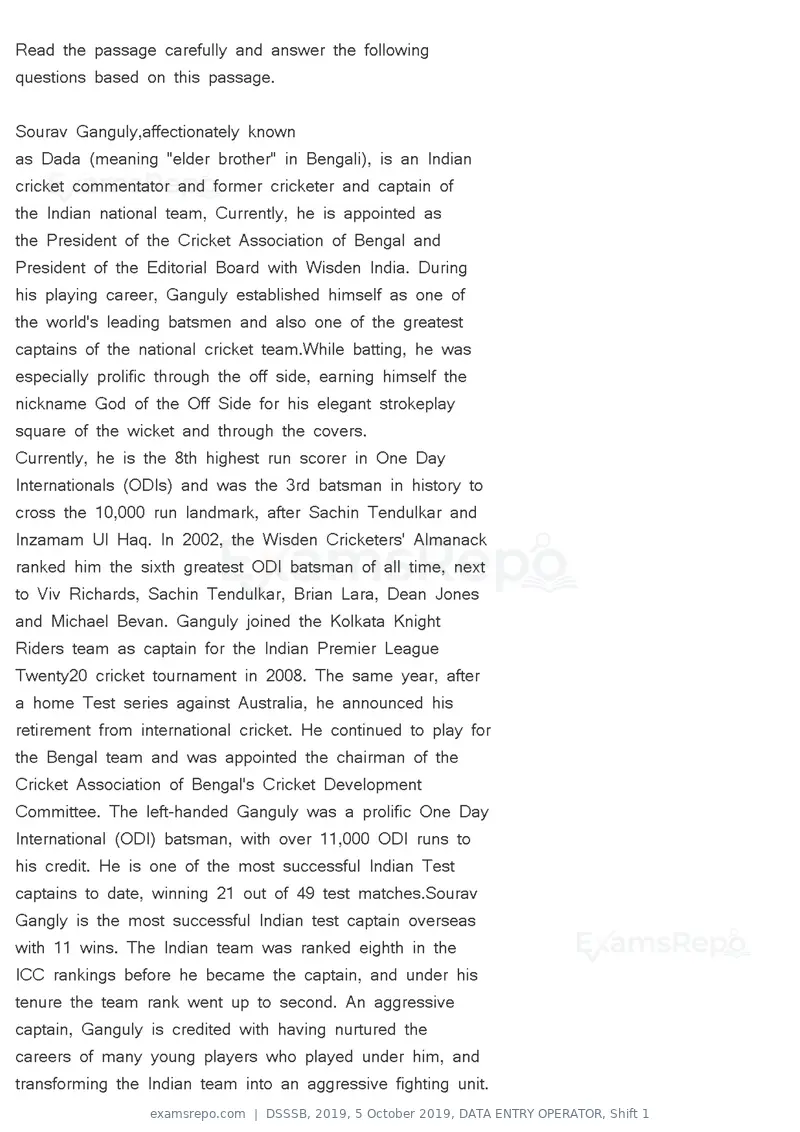 DSSSB 2019 question paper, 5 October 2019, DATA ENTRY OPERATOR, Shift 1, page 143 of 178