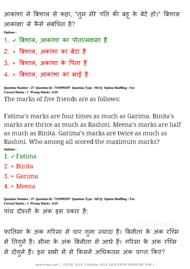 DSSSB 2019 question paper, 5 October 2019, DATA ENTRY OPERATOR, Shift 1, page 22 of 178