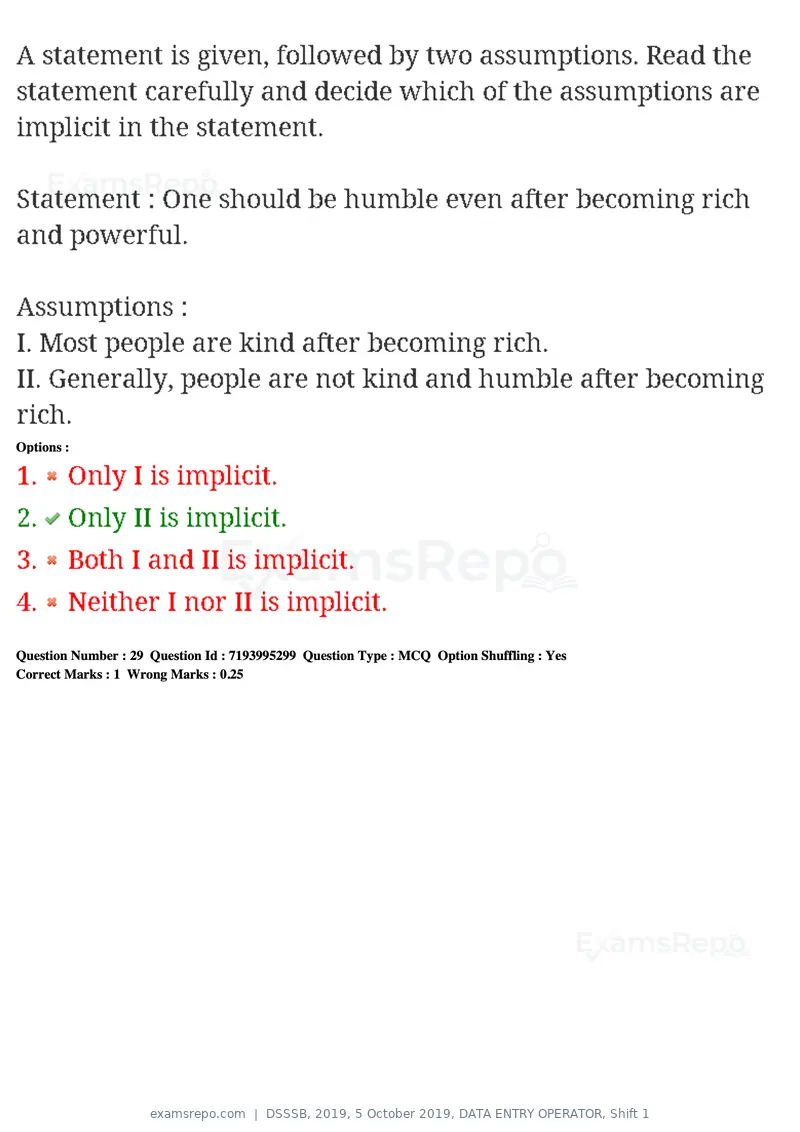 DSSSB 2019 question paper, 5 October 2019, DATA ENTRY OPERATOR, Shift 1, page 25 of 178