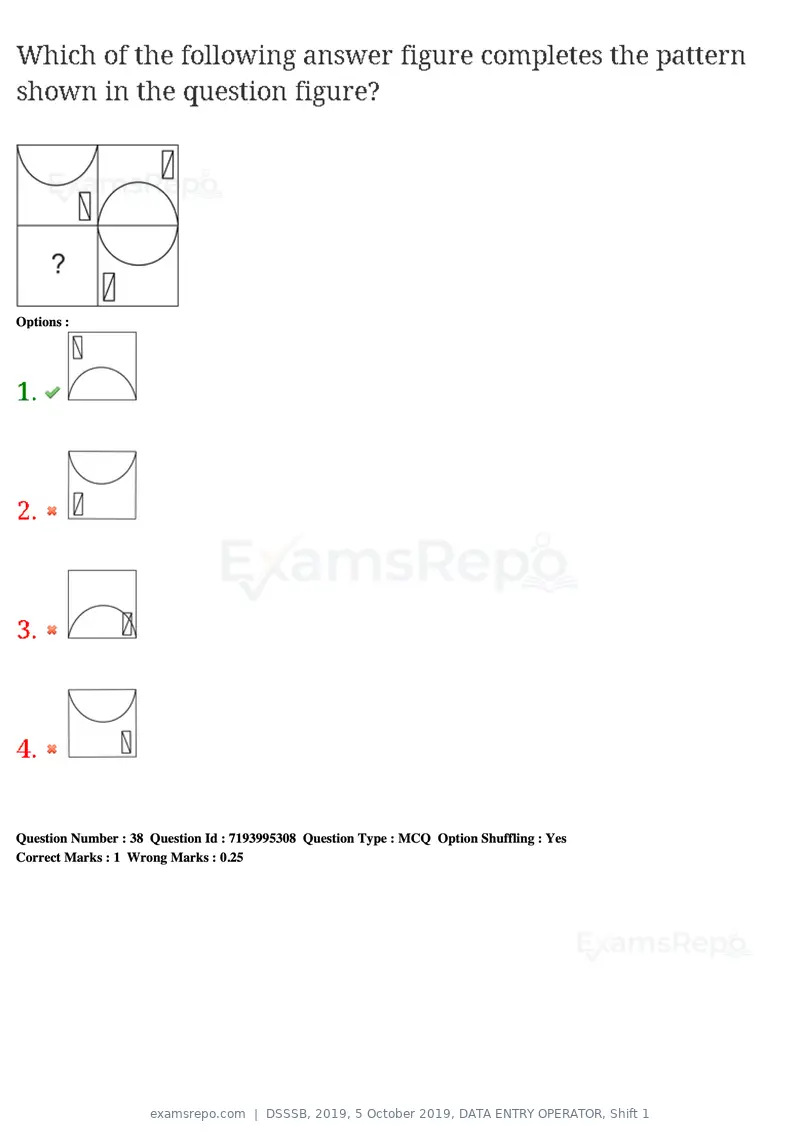 DSSSB 2019 question paper, 5 October 2019, DATA ENTRY OPERATOR, Shift 1, page 38 of 178