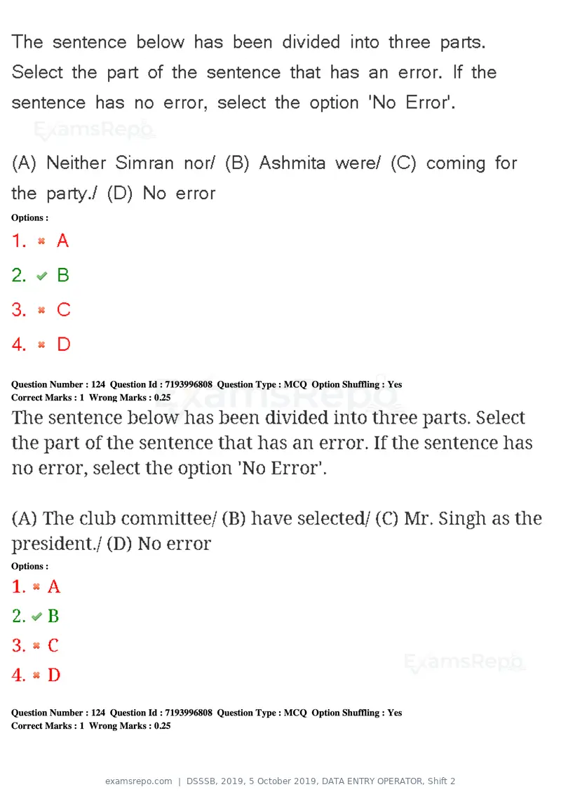 DSSSB 2019 question paper, 5 October 2019, DATA ENTRY OPERATOR, Shift 2, page 106 of 175
