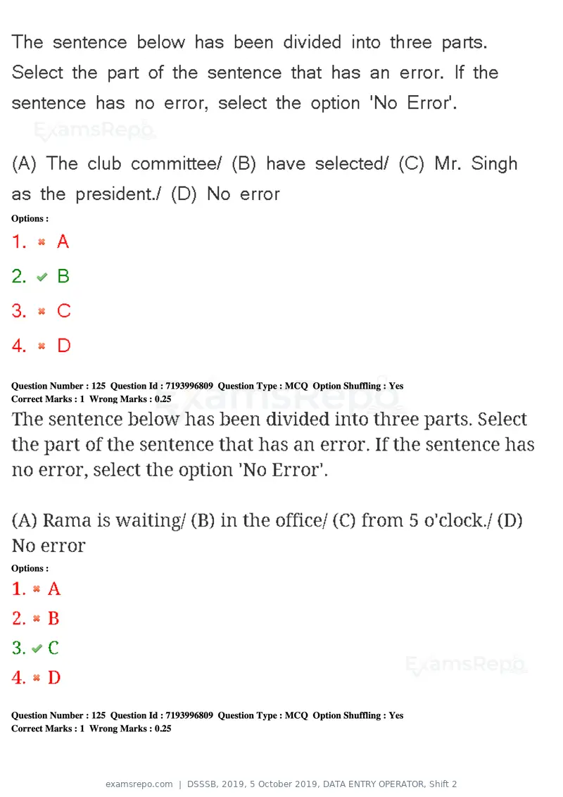 DSSSB 2019 question paper, 5 October 2019, DATA ENTRY OPERATOR, Shift 2, page 107 of 175