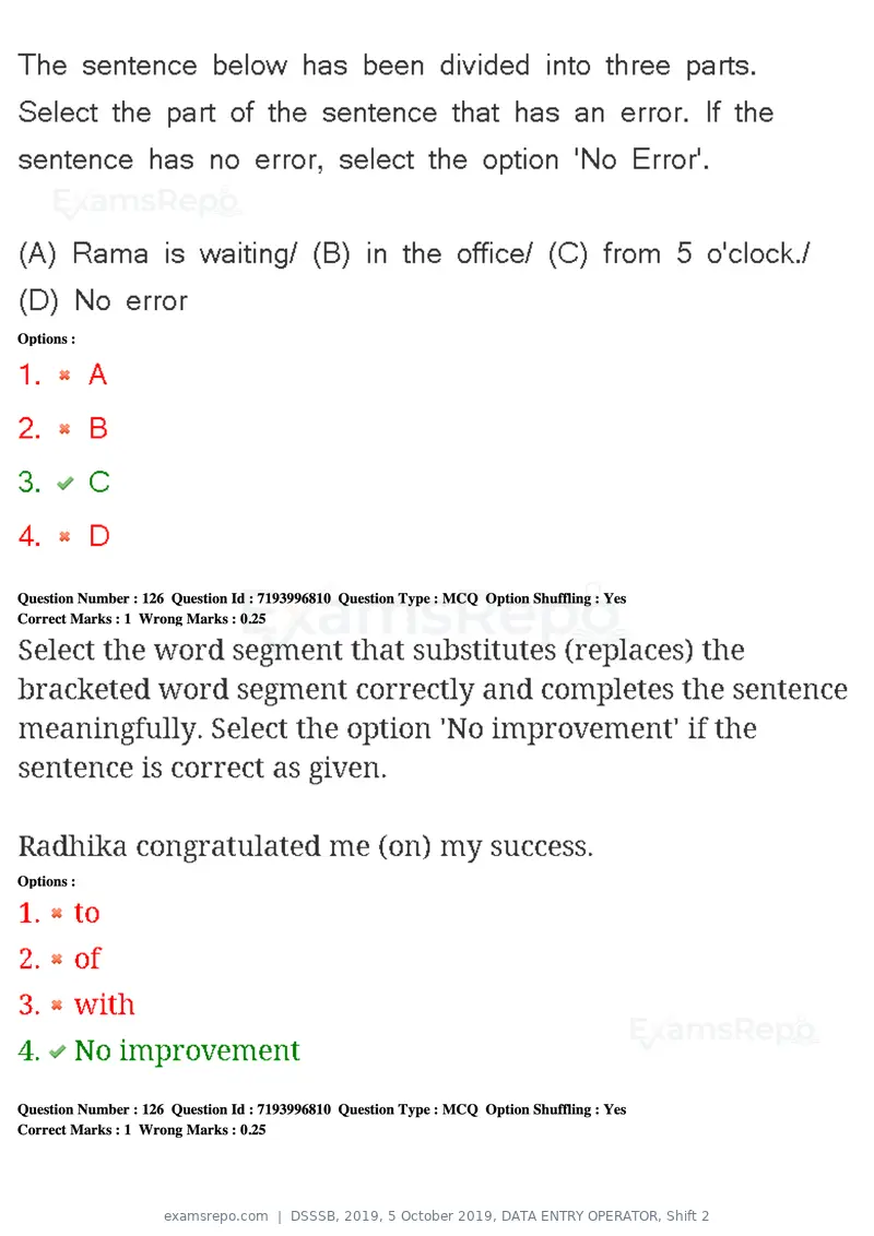 DSSSB 2019 question paper, 5 October 2019, DATA ENTRY OPERATOR, Shift 2, page 108 of 175