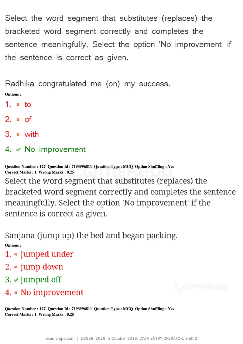DSSSB 2019 question paper, 5 October 2019, DATA ENTRY OPERATOR, Shift 2, page 109 of 175