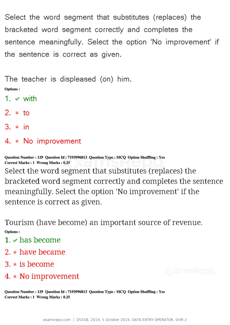 DSSSB 2019 question paper, 5 October 2019, DATA ENTRY OPERATOR, Shift 2, page 111 of 175