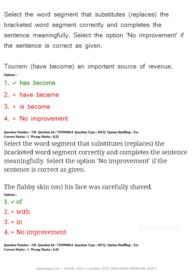 DSSSB 2019 question paper, 5 October 2019, DATA ENTRY OPERATOR, Shift 2, page 112 of 175