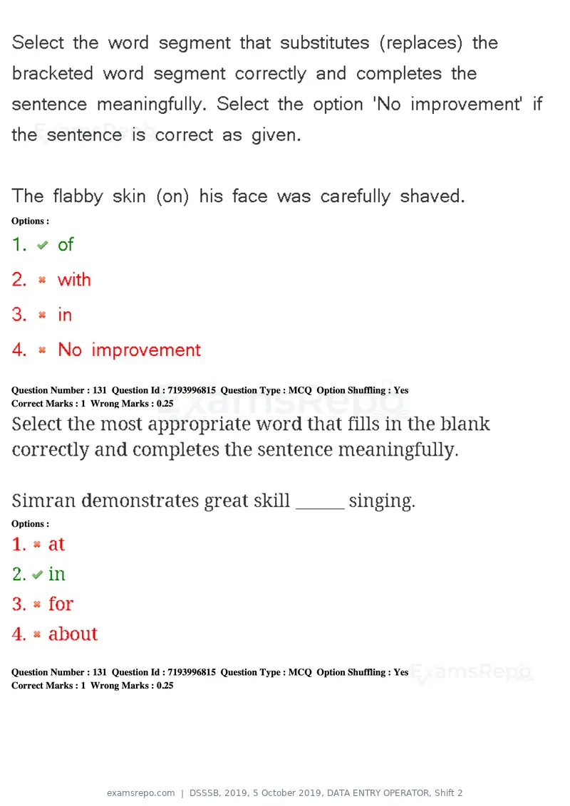 DSSSB 2019 question paper, 5 October 2019, DATA ENTRY OPERATOR, Shift 2, page 113 of 175
