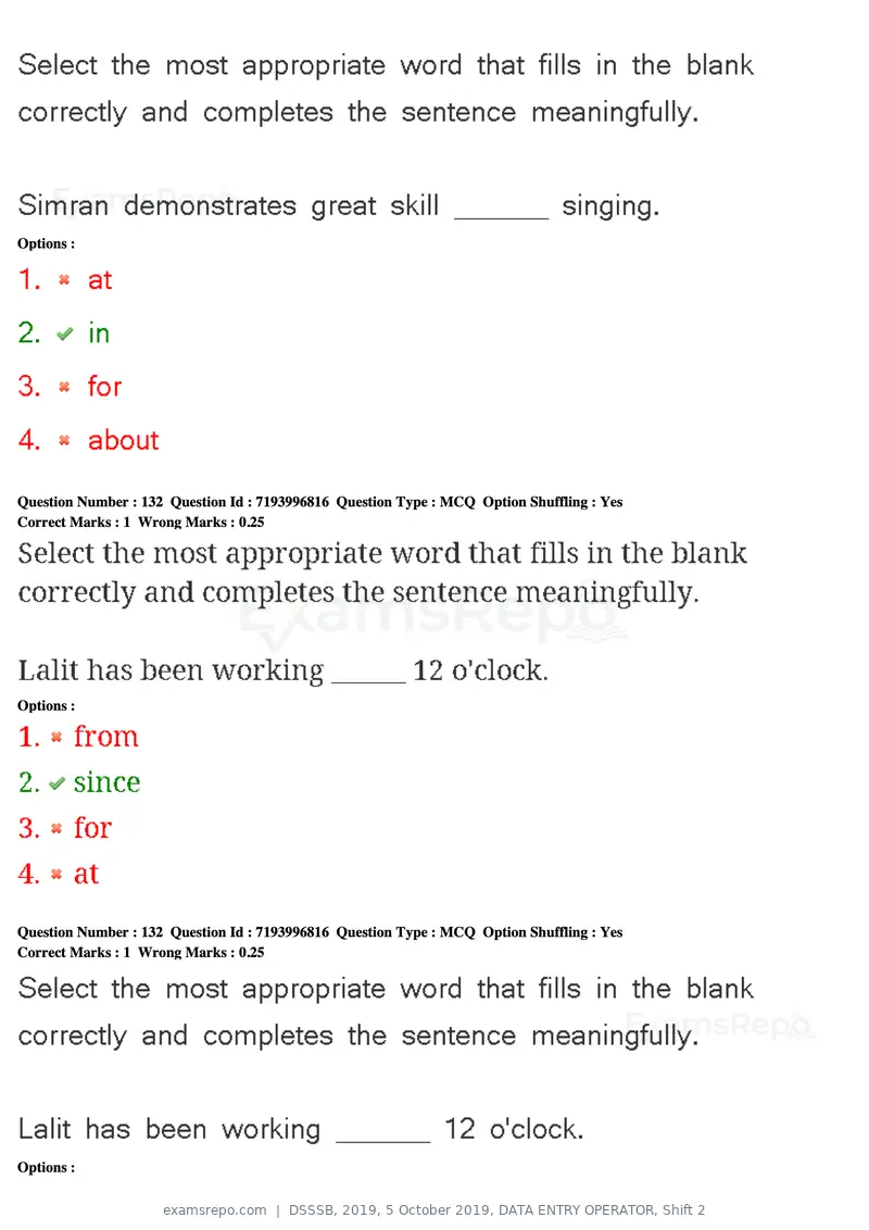 DSSSB 2019 question paper, 5 October 2019, DATA ENTRY OPERATOR, Shift 2, page 114 of 175