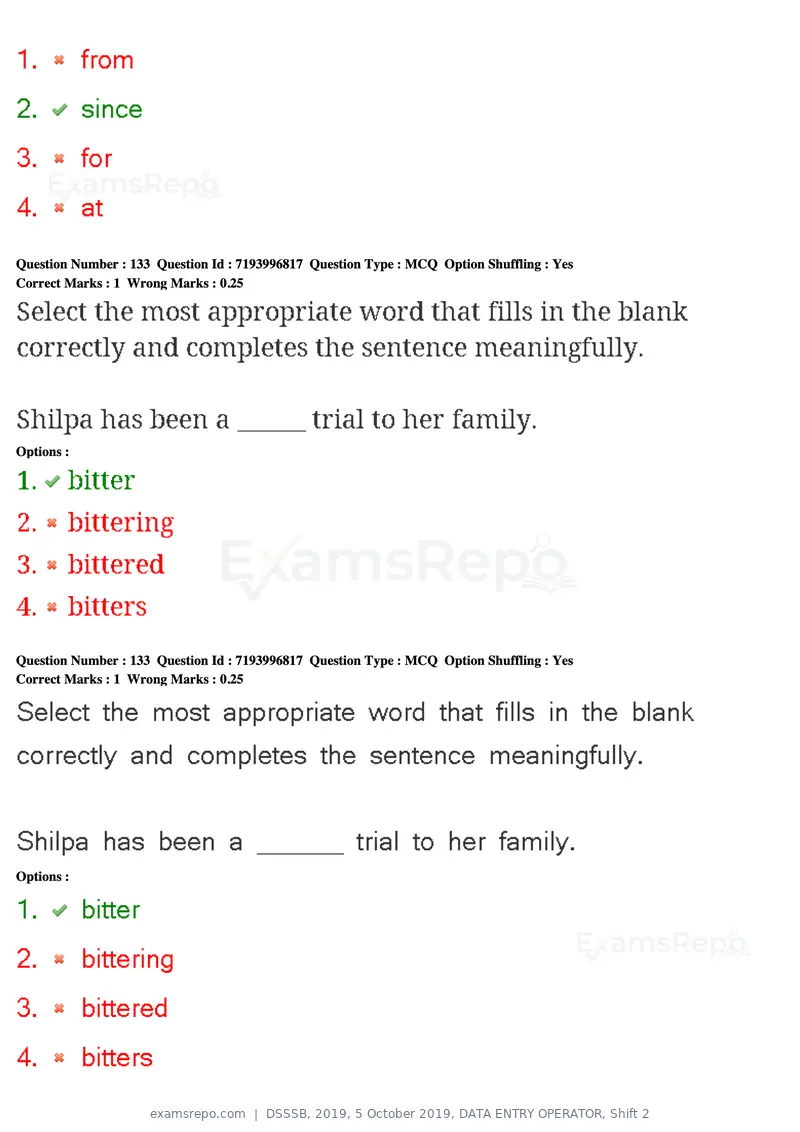DSSSB 2019 question paper, 5 October 2019, DATA ENTRY OPERATOR, Shift 2, page 115 of 175