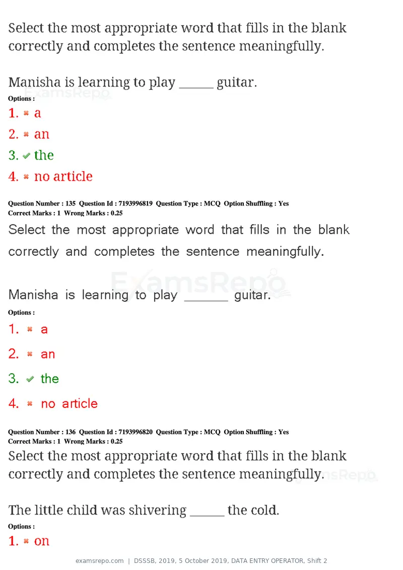 DSSSB 2019 question paper, 5 October 2019, DATA ENTRY OPERATOR, Shift 2, page 117 of 175