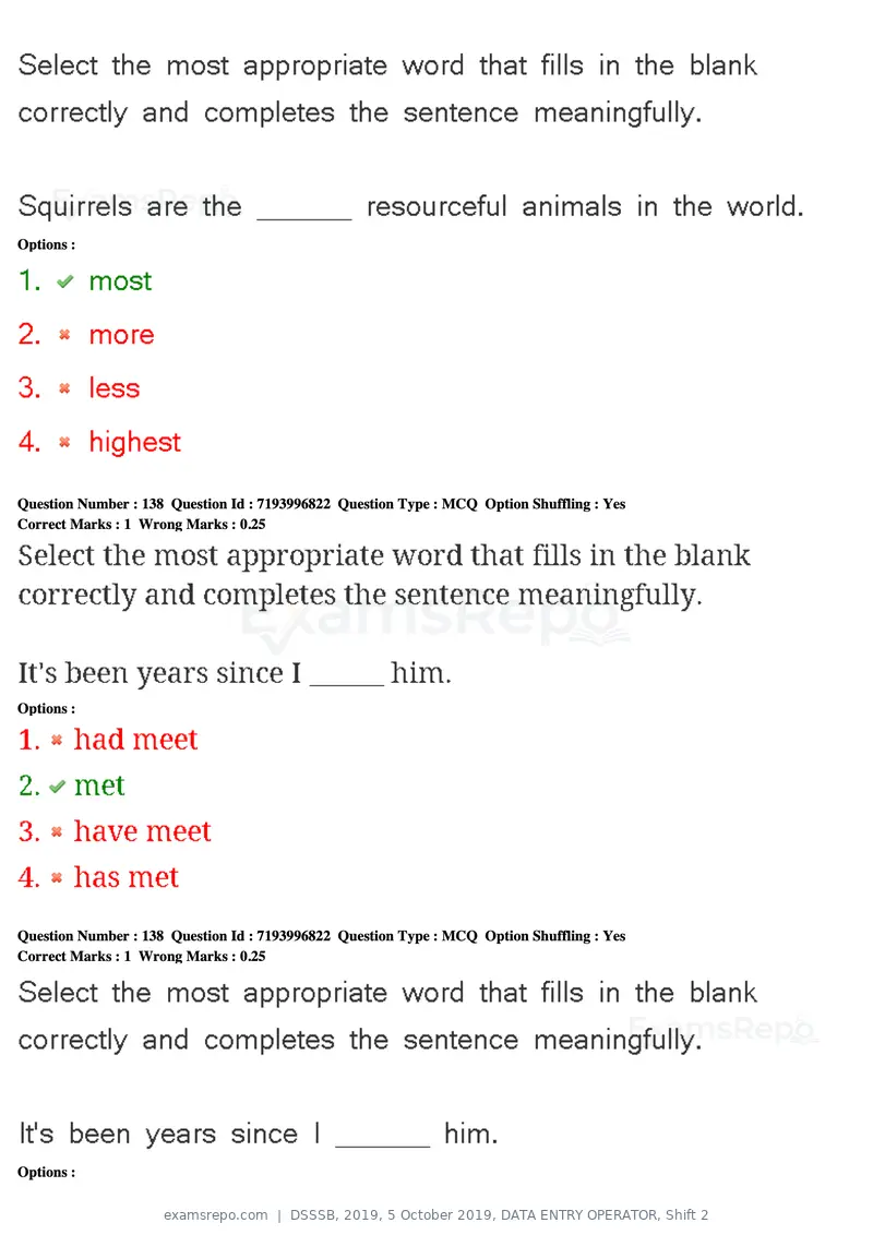 DSSSB 2019 question paper, 5 October 2019, DATA ENTRY OPERATOR, Shift 2, page 119 of 175