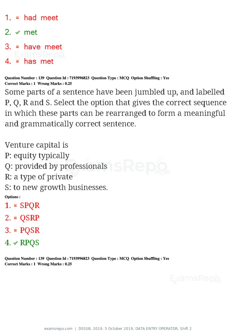 DSSSB 2019 question paper, 5 October 2019, DATA ENTRY OPERATOR, Shift 2, page 120 of 175
