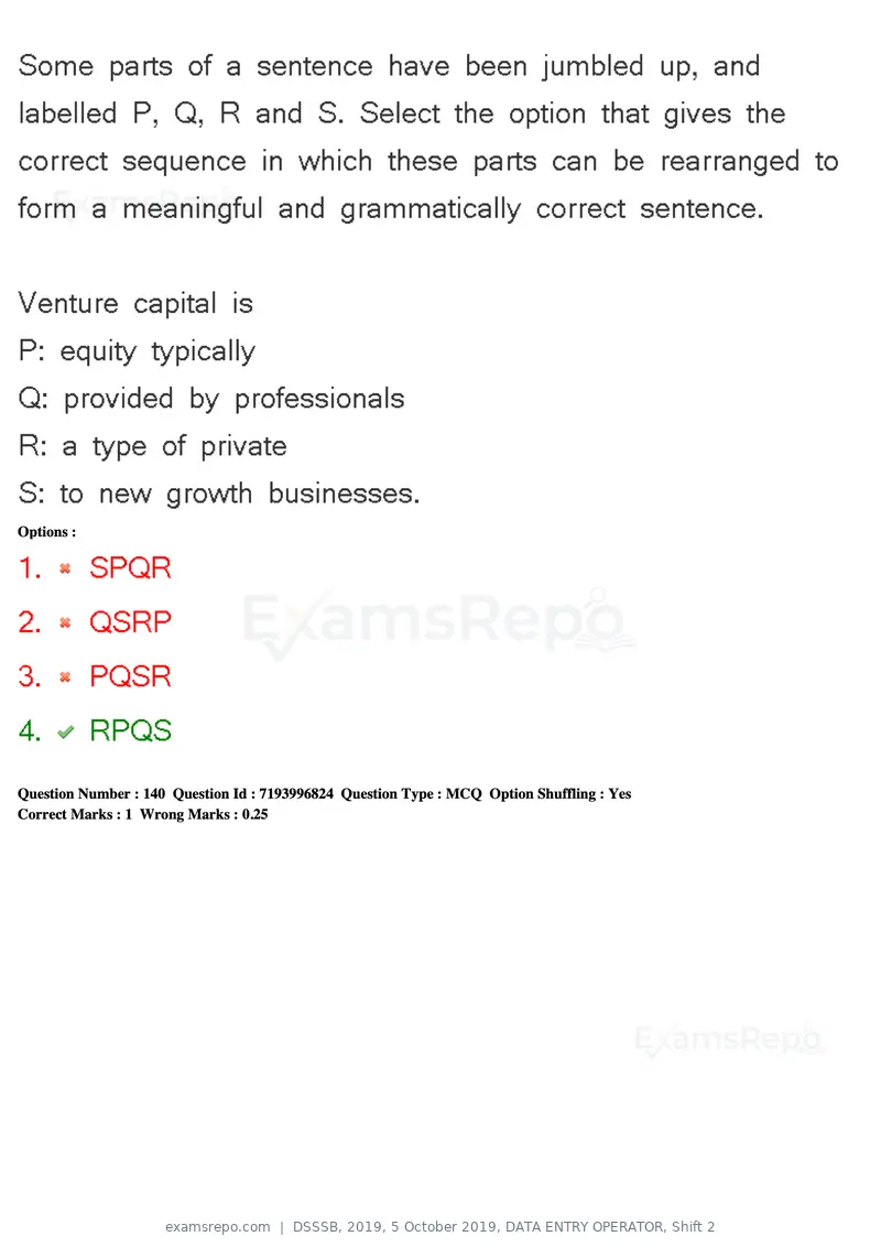 DSSSB 2019 question paper, 5 October 2019, DATA ENTRY OPERATOR, Shift 2, page 121 of 175
