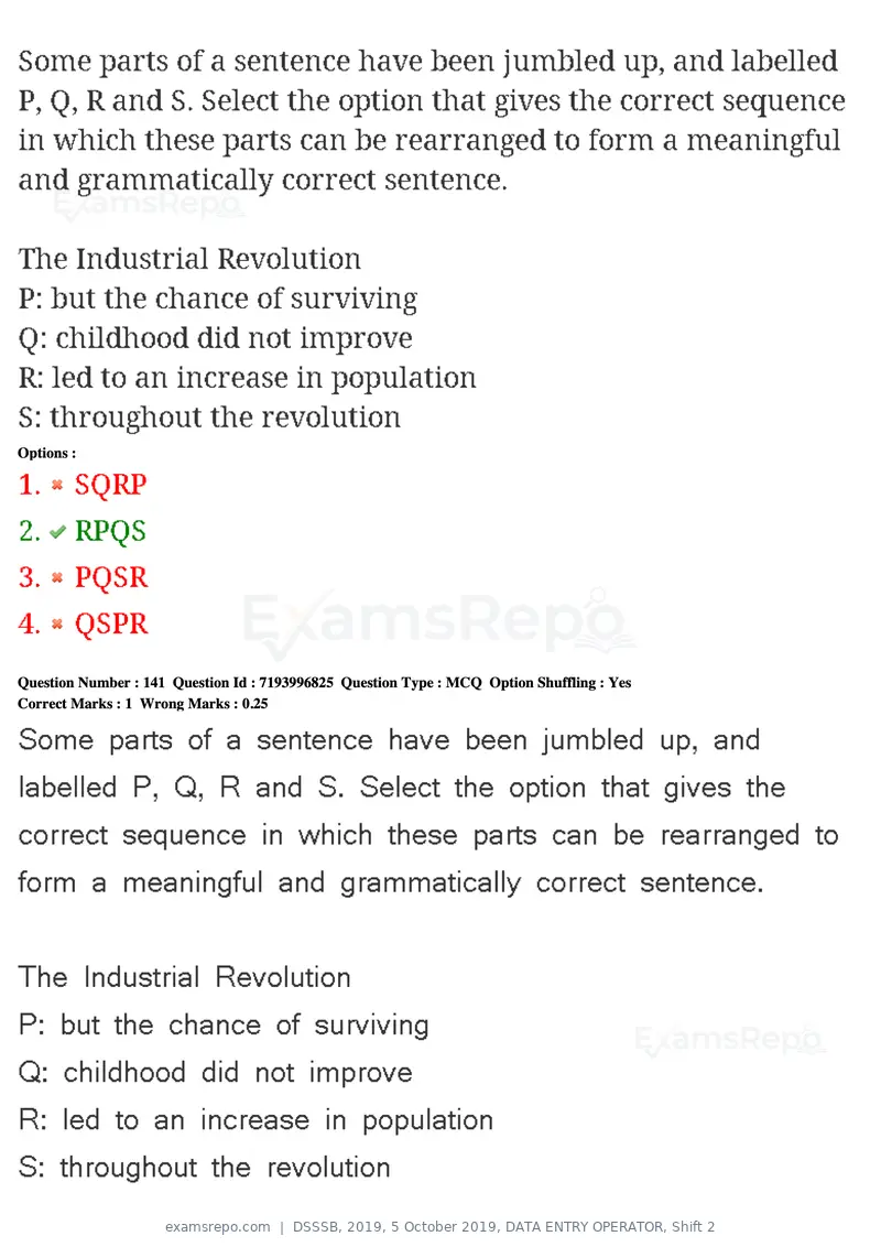 DSSSB 2019 question paper, 5 October 2019, DATA ENTRY OPERATOR, Shift 2, page 124 of 175