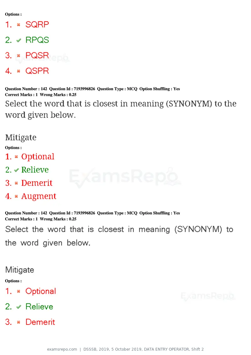 DSSSB 2019 question paper, 5 October 2019, DATA ENTRY OPERATOR, Shift 2, page 125 of 175