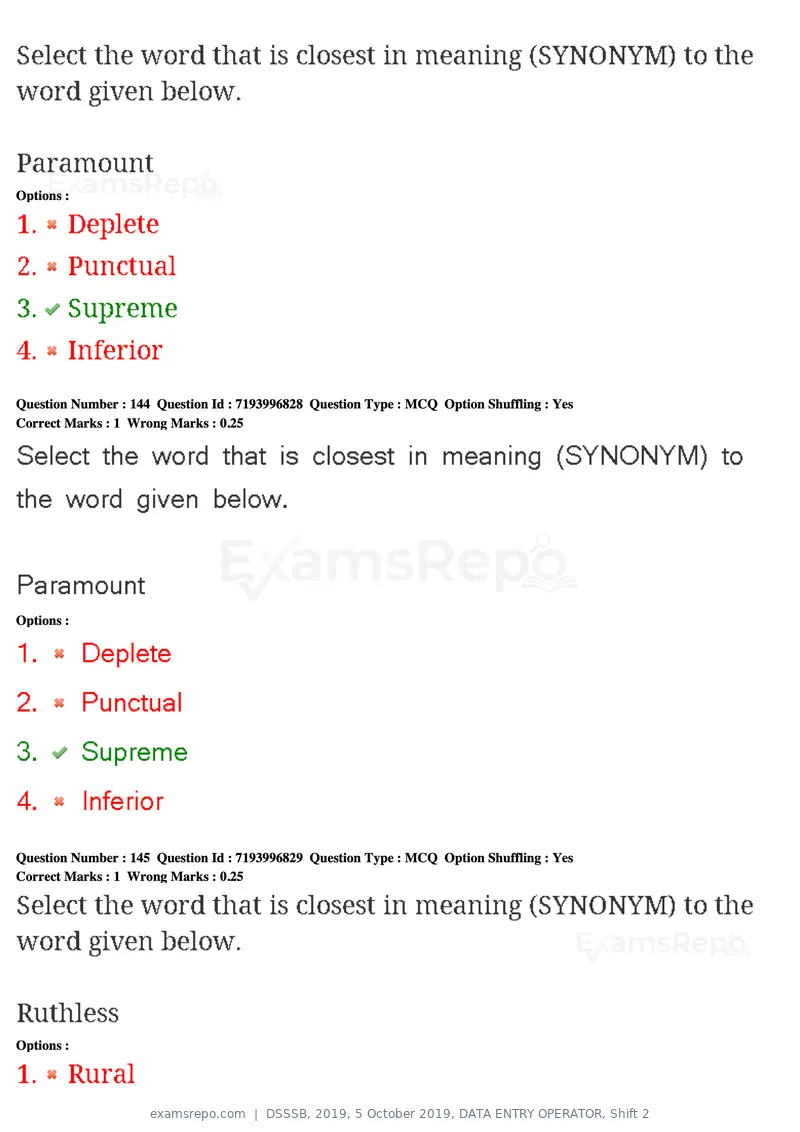 DSSSB 2019 question paper, 5 October 2019, DATA ENTRY OPERATOR, Shift 2, page 127 of 175