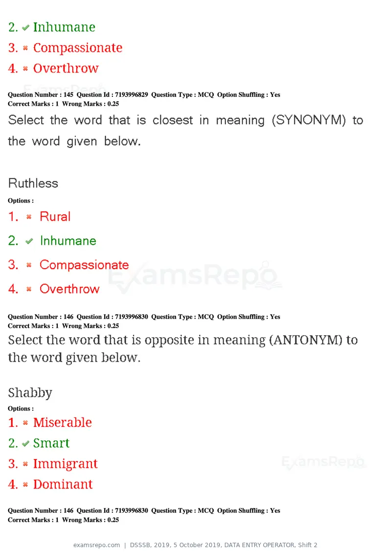 DSSSB 2019 question paper, 5 October 2019, DATA ENTRY OPERATOR, Shift 2, page 128 of 175