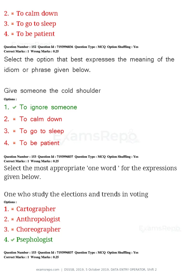 DSSSB 2019 question paper, 5 October 2019, DATA ENTRY OPERATOR, Shift 2, page 133 of 175
