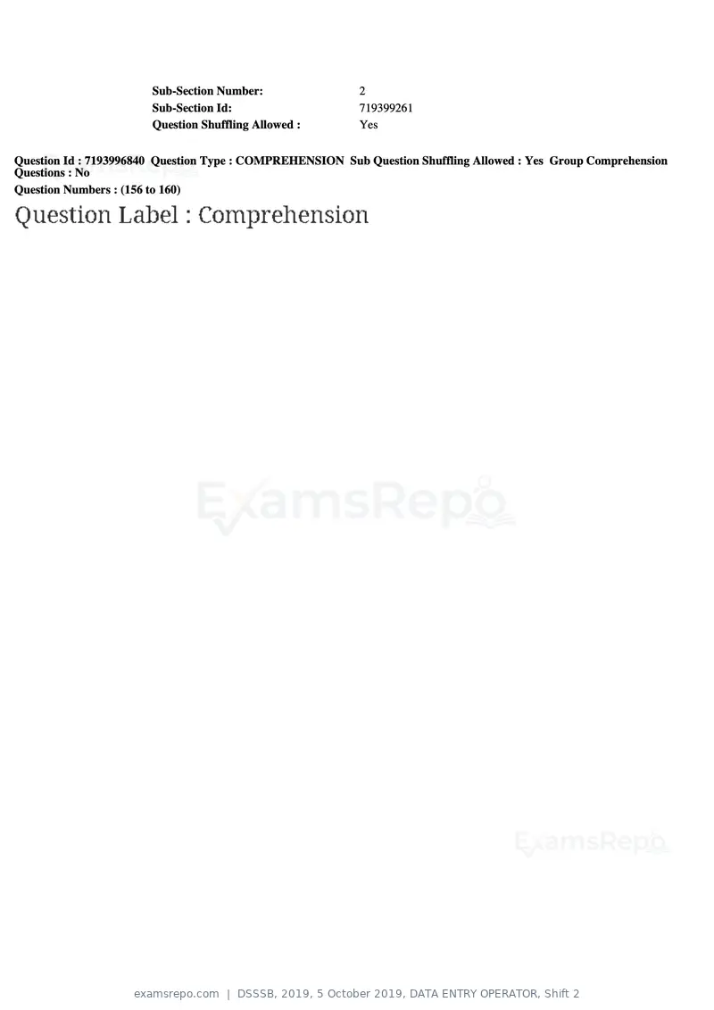 DSSSB 2019 question paper, 5 October 2019, DATA ENTRY OPERATOR, Shift 2, page 136 of 175