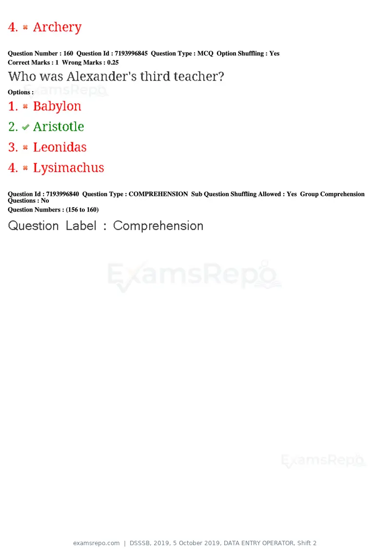 DSSSB 2019 question paper, 5 October 2019, DATA ENTRY OPERATOR, Shift 2, page 139 of 175