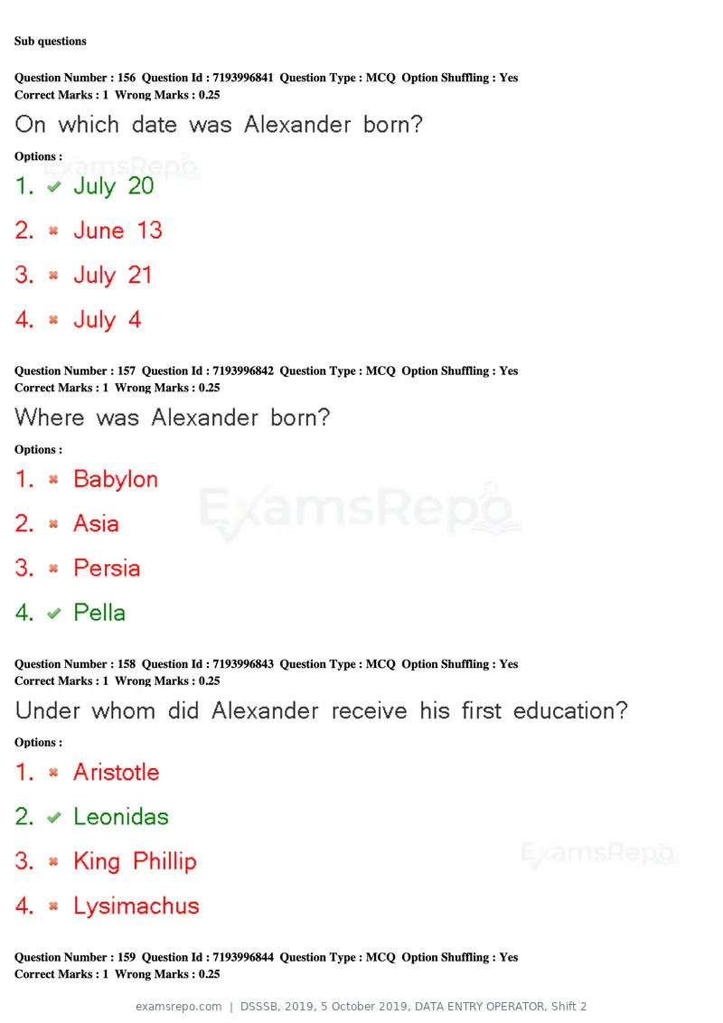 DSSSB 2019 question paper, 5 October 2019, DATA ENTRY OPERATOR, Shift 2, page 141 of 175
