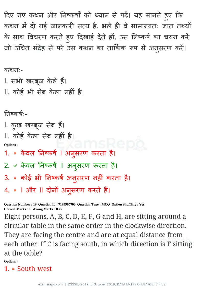 DSSSB 2019 question paper, 5 October 2019, DATA ENTRY OPERATOR, Shift 2, page 17 of 175