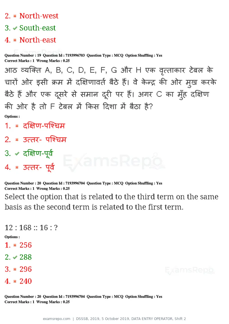 DSSSB 2019 question paper, 5 October 2019, DATA ENTRY OPERATOR, Shift 2, page 18 of 175