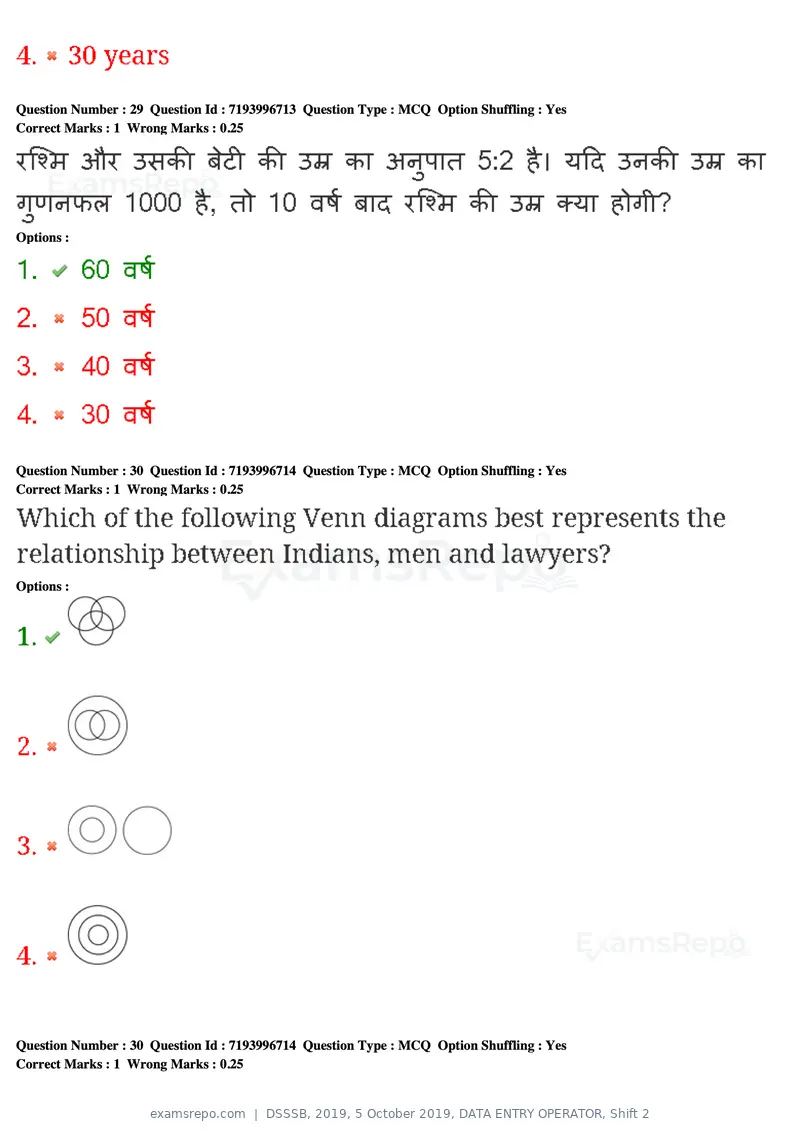 DSSSB 2019 question paper, 5 October 2019, DATA ENTRY OPERATOR, Shift 2, page 26 of 175