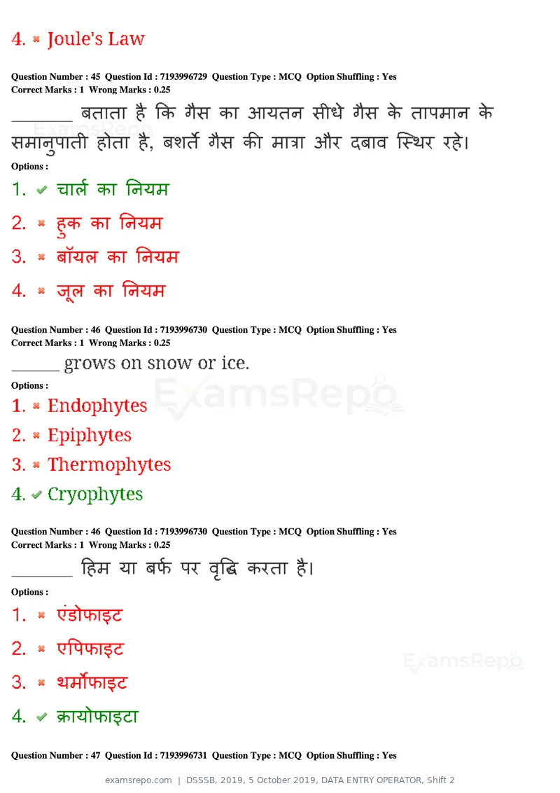 DSSSB 2019 question paper, 5 October 2019, DATA ENTRY OPERATOR, Shift 2, page 45 of 175