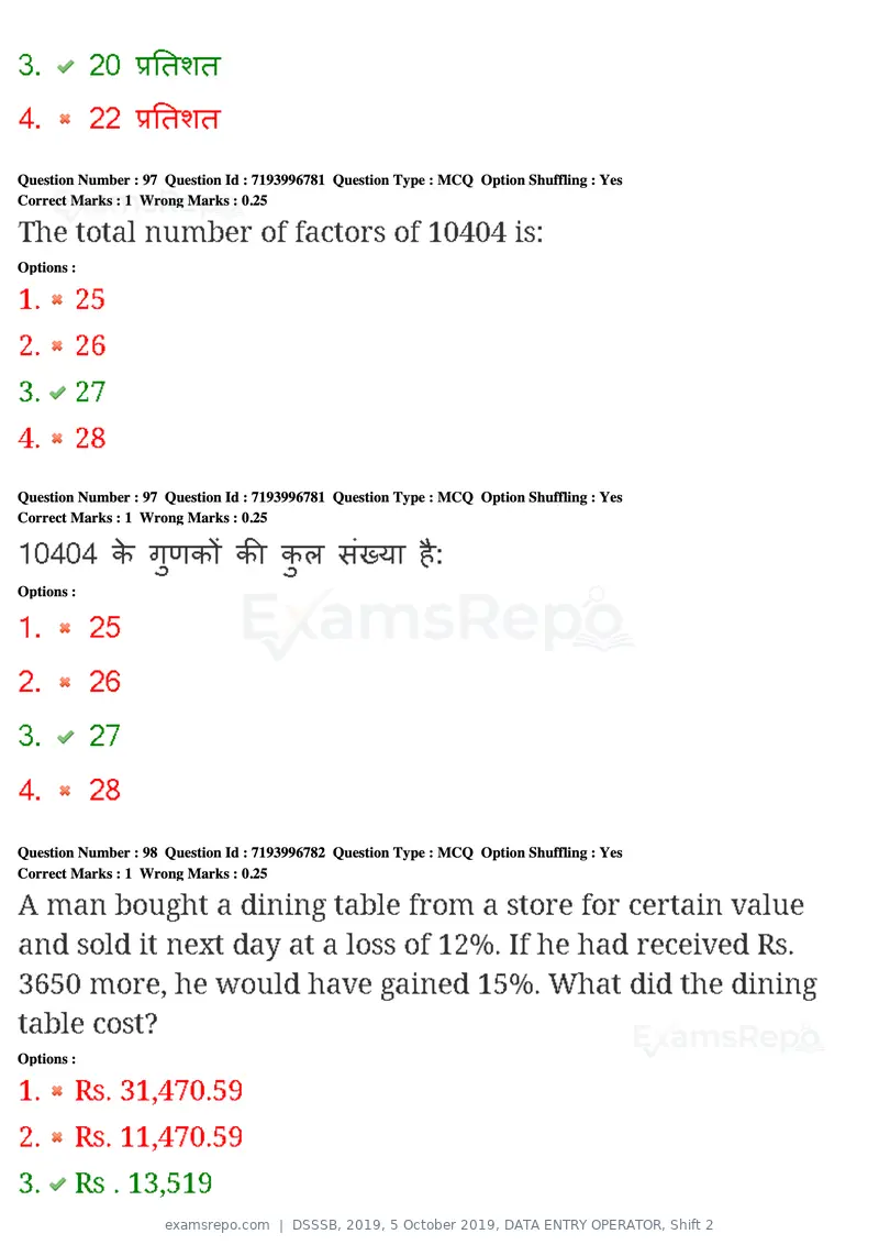 DSSSB 2019 question paper, 5 October 2019, DATA ENTRY OPERATOR, Shift 2, page 79 of 175