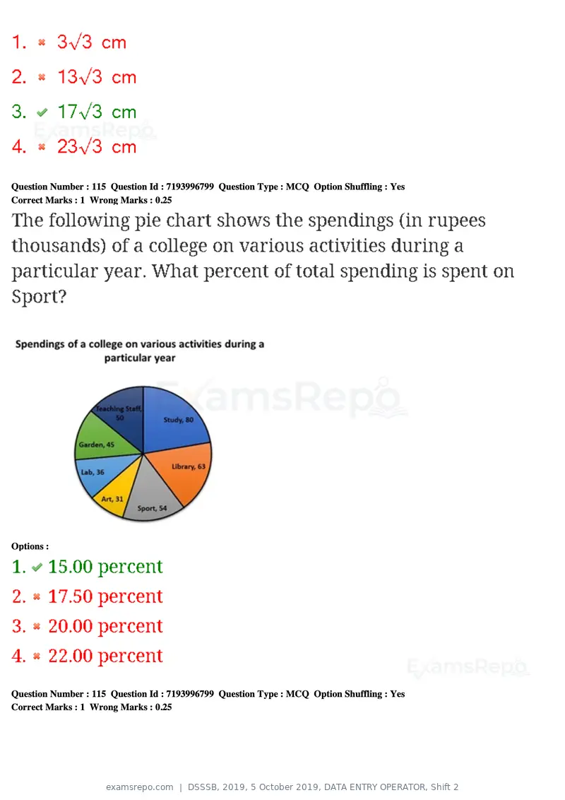 DSSSB 2019 question paper, 5 October 2019, DATA ENTRY OPERATOR, Shift 2, page 92 of 175