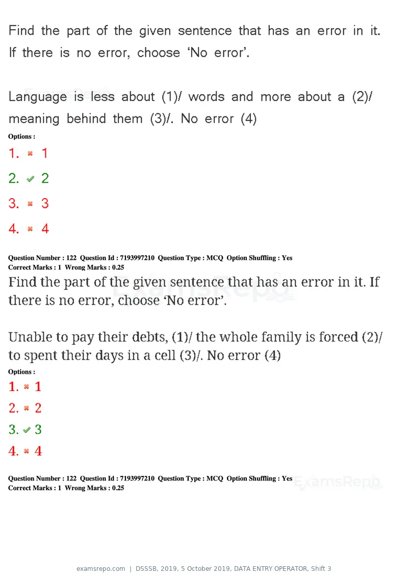 DSSSB 2019 question paper, 5 October 2019, DATA ENTRY OPERATOR, Shift 3, page 112 of 179