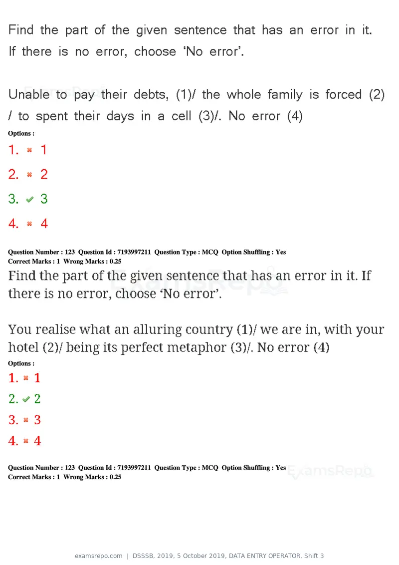 DSSSB 2019 question paper, 5 October 2019, DATA ENTRY OPERATOR, Shift 3, page 113 of 179