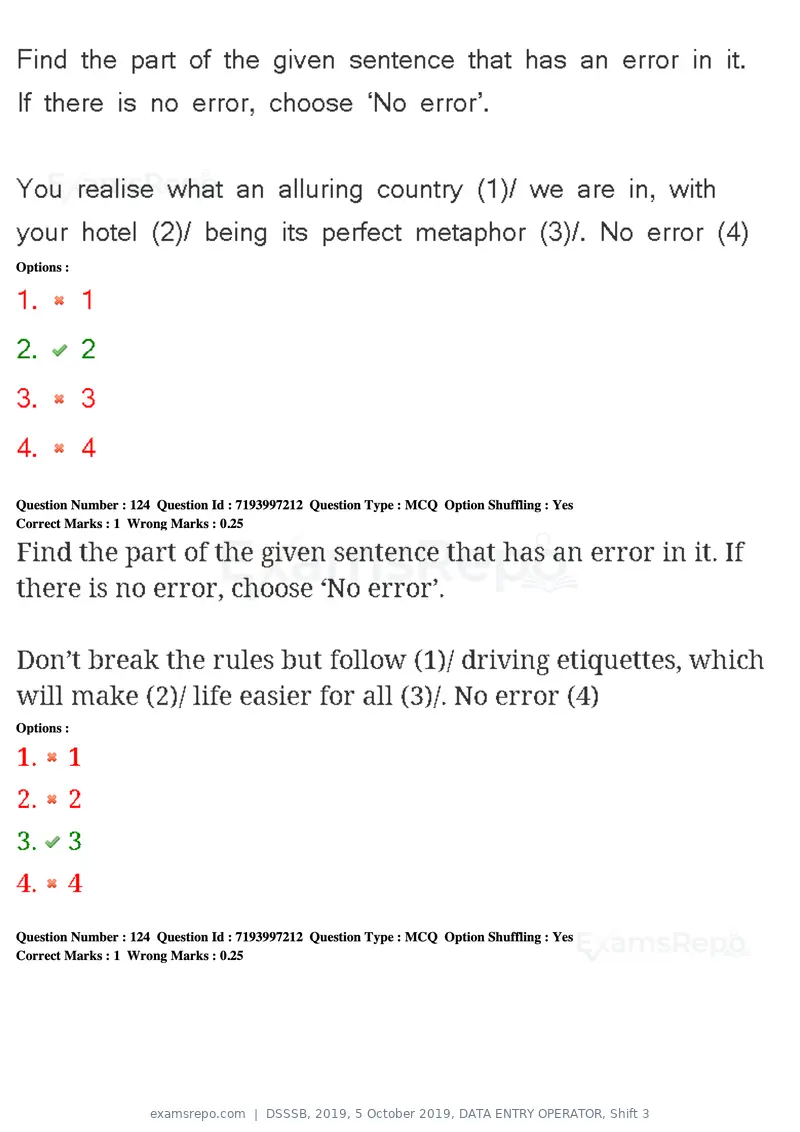 DSSSB 2019 question paper, 5 October 2019, DATA ENTRY OPERATOR, Shift 3, page 114 of 179