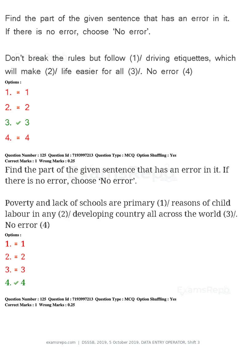 DSSSB 2019 question paper, 5 October 2019, DATA ENTRY OPERATOR, Shift 3, page 115 of 179