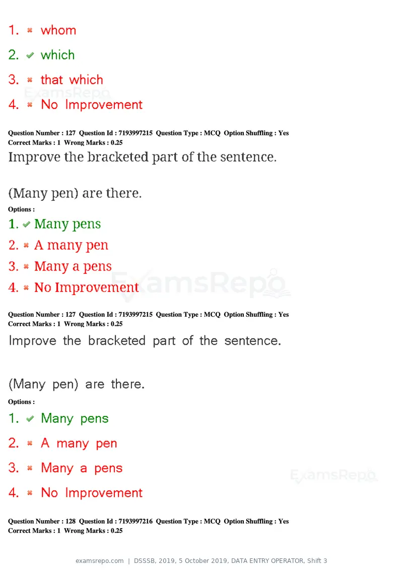 DSSSB 2019 question paper, 5 October 2019, DATA ENTRY OPERATOR, Shift 3, page 117 of 179