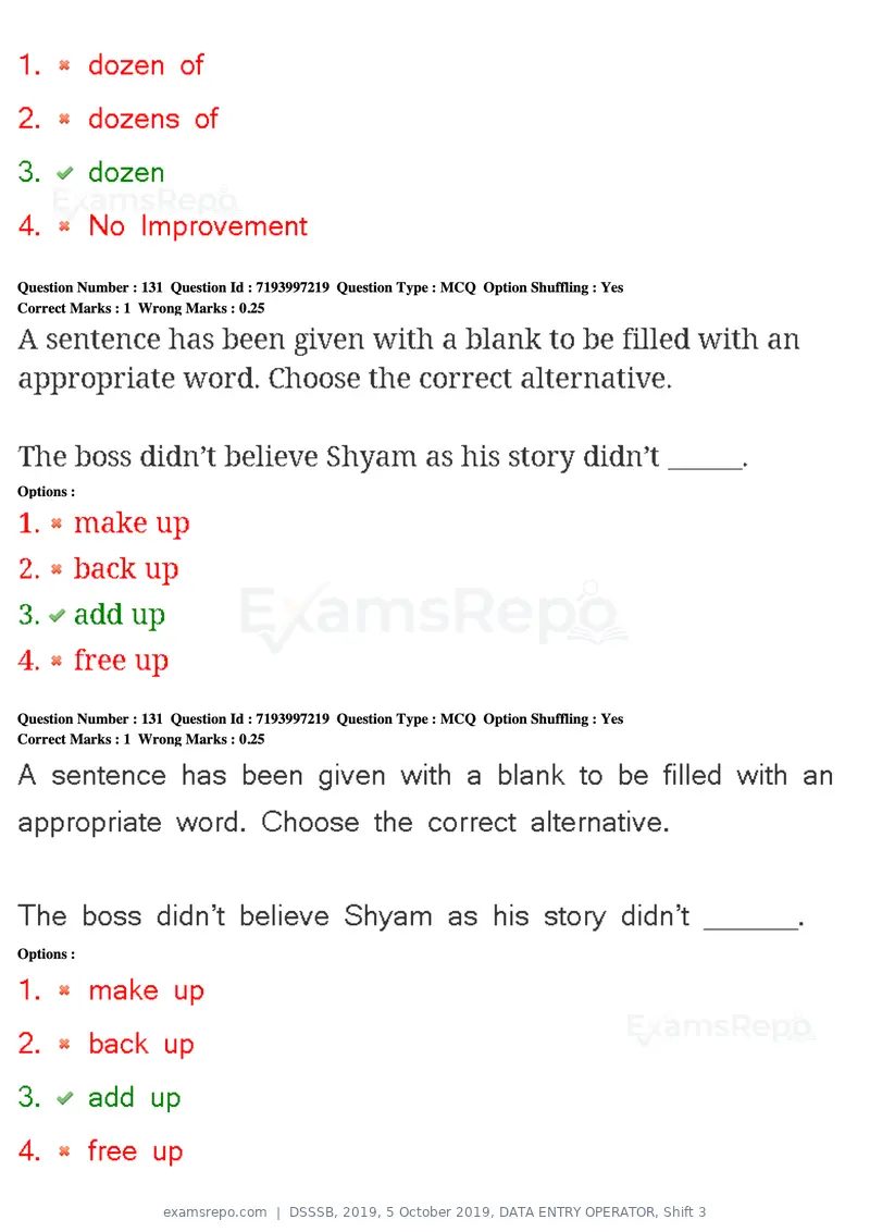 DSSSB 2019 question paper, 5 October 2019, DATA ENTRY OPERATOR, Shift 3, page 120 of 179